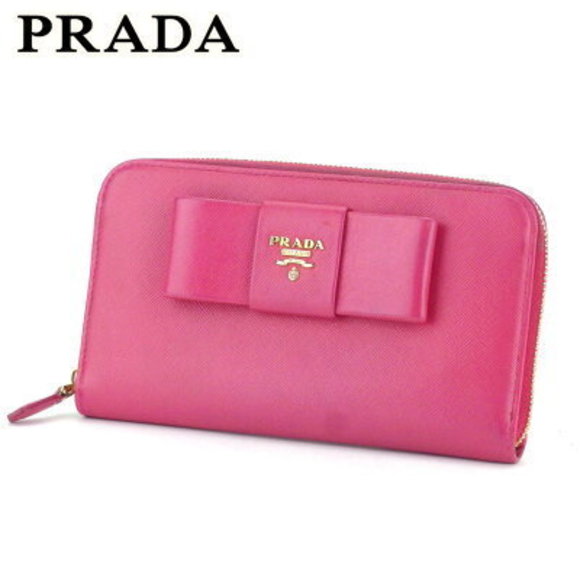 Prada long Wallet ribbon motif pink Saffiano leather - Picture 1 of 1